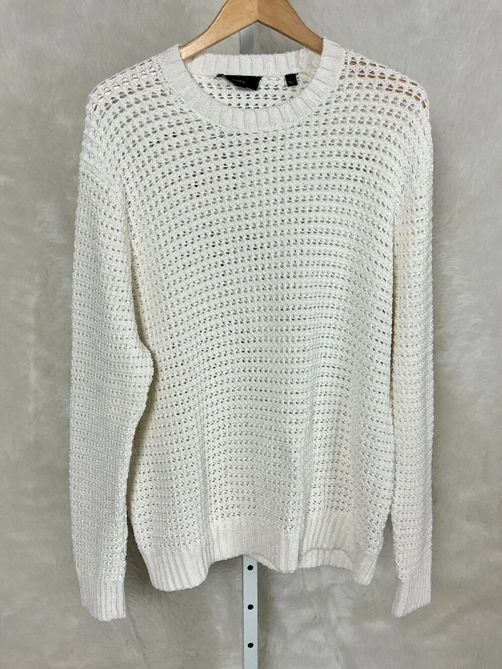 Vince Men's White Cotton Open Knit Long Sleeve Crew Neck Sweater XL